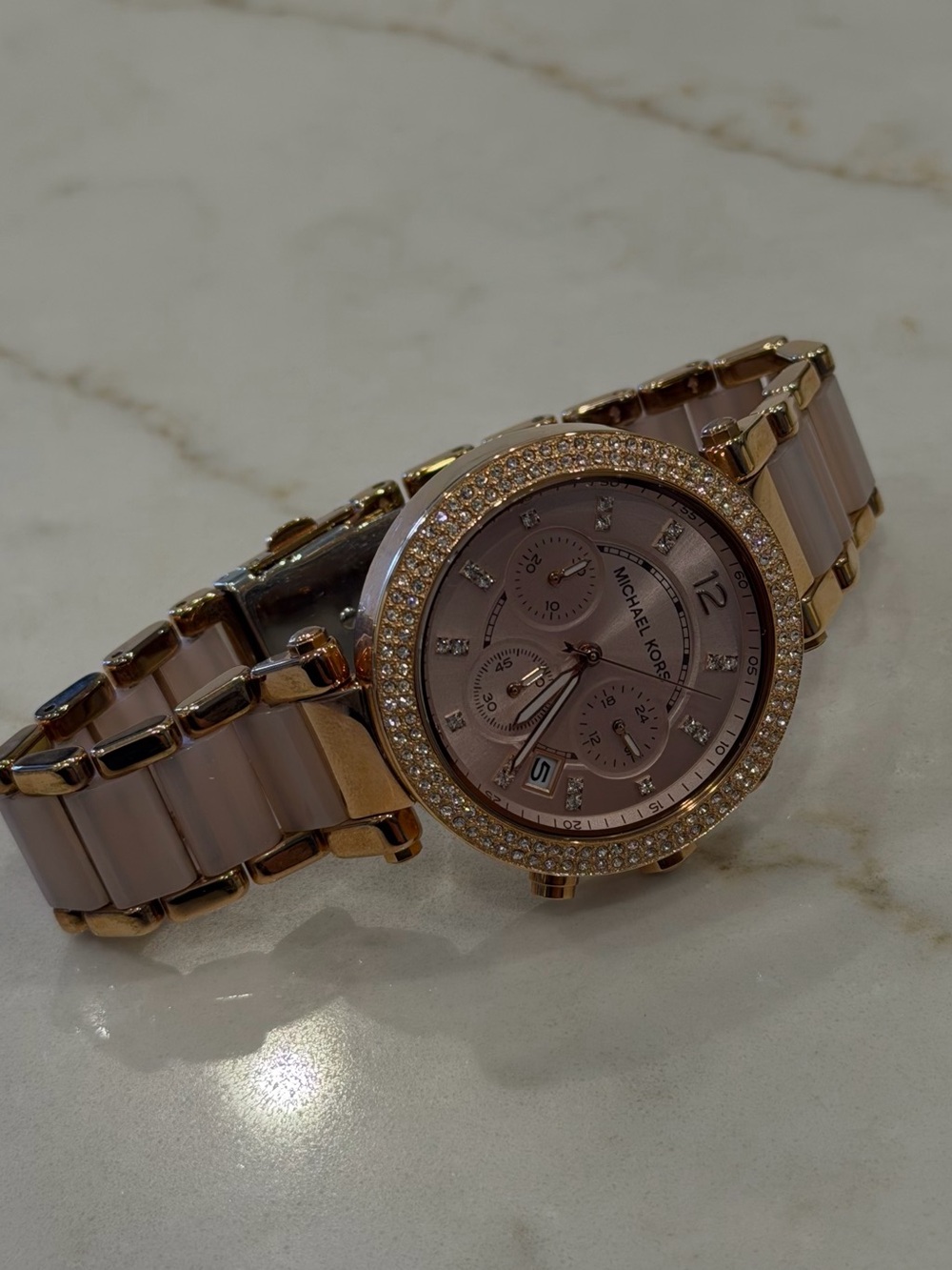 Michael Kors MK5896 Rose Gold & Blush Pink Chronograph Watch Crystal Bezel - Picture 3 of 7
